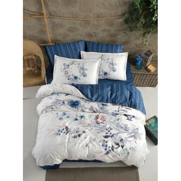 КПБ DO&CO Сатин DELUX PREMIUM 200*220 (50*70/2) (70*70/2) FLORAL голубой