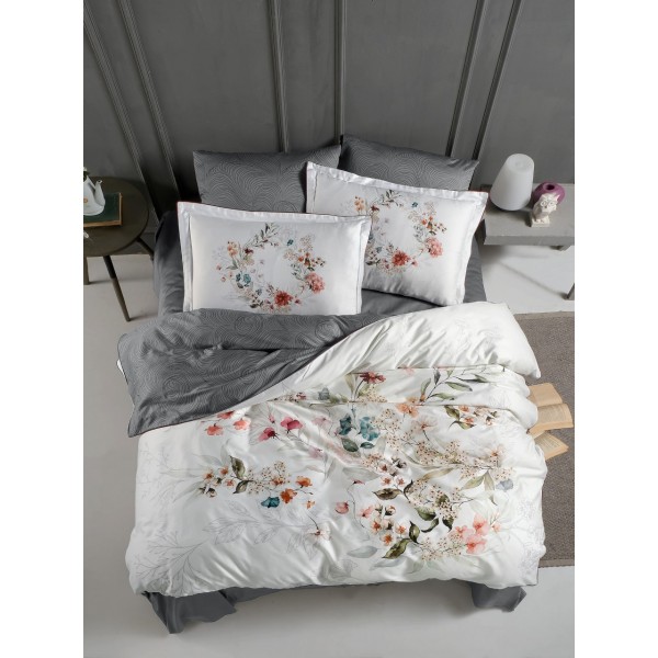 КПБ DO&CO Сатин DELUX PREMIUM 200*220 (50*70/2) (70*70/2) FLORAL серый