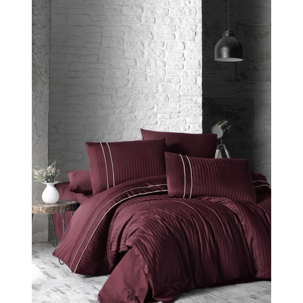Постельное белье (Сатин де люкс) DARK евро (Stripe Style Dark Red)