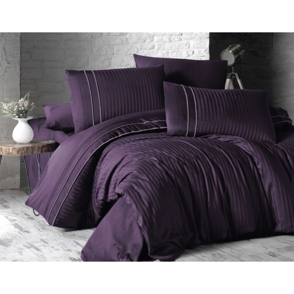 Постельное белье (Сатин де люкс) DARK евро (Stripe Style Purple)