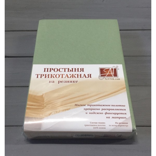ПТР-ОЛ-180(180) Оливковый простыня трикотажная на резинке 180х200х20